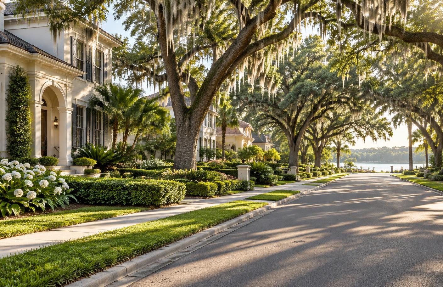 Oak-lined luxury neighborhood in Central Florida